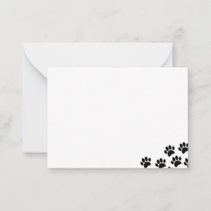 Carte De Correspondance Empreintes de Patte de Chien Noir sur Fond Blanc