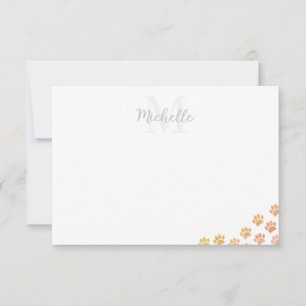 Carte De Correspondance Empreintes de Patte de Chien Peintes Aquarelle Nom