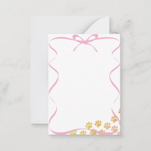 Carte De Correspondance Empreintes de Patte de Chien Peintes Ruban Rose Vi