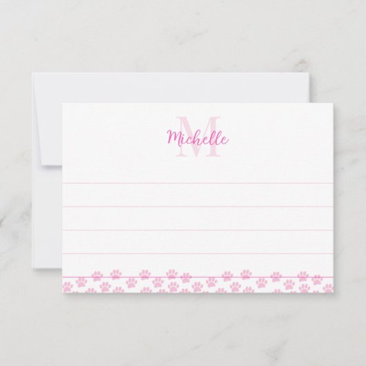 Carte De Correspondance Empreintes de patte de compagnie rose éditable mon (Devant)