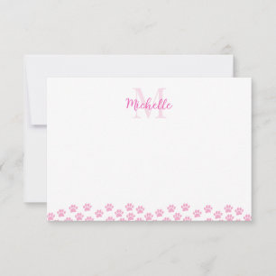 Carte De Correspondance Empreintes de patte de compagnie rose personnalisé