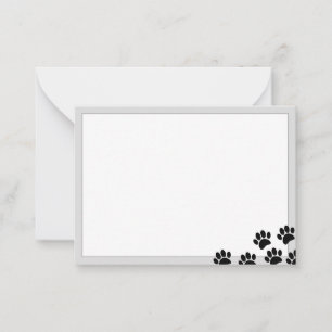 Carte De Correspondance Empreintes de pattes de chiot noir Bordures grises