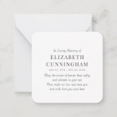 Carte De Correspondance En Mémoire Amoureuse Mémorial Simple (Devant)