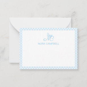 Carte De Correspondance En vichy personnalisé mignon bébé Monogramme bleu