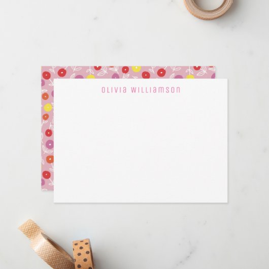 Carte de correspondance enfants fleurie mignonne (Devant/Arrière en situation)