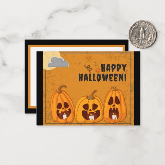 Carte De Correspondance Enfants Joyeux Halloween Citrouille Effrayante (Devant/Arrière en situation)