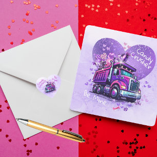 Carte De Correspondance Enfants mignons Saint-Valentin camion violet et po