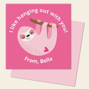 Carte De Correspondance Enfants mignons Saint-Valentin paresseux rose