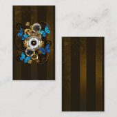 Carte De Correspondance Engrenages à vapeur et papillons bleus (Devant / Derrière)