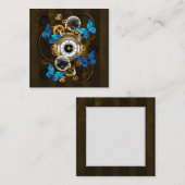 Carte De Correspondance Engrenages à vapeur et papillons bleus (Devant / Derrière)