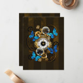 Carte De Correspondance Engrenages à vapeur et papillons bleus (Devant/Arrière en situation)