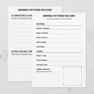 Carte De Correspondance Enregistrement de Patron de Couture avec Échantill