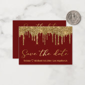 Carte De Correspondance enregistrer la date parties scintillant de goutte (Devant/Arrière en situation)