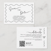 Carte De Correspondance Enregistrer la date QR Code noir blanc monochrome (Devant / Derrière)