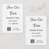 Carte De Correspondance Enregistrer la date simple minimum détails du code (Devant / Derrière)