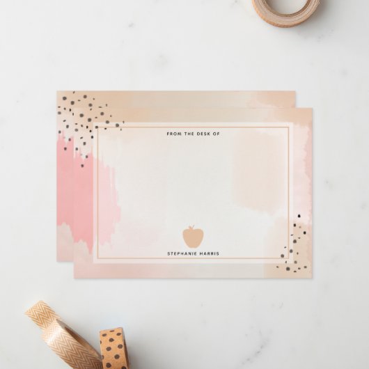 Carte De Correspondance Enseignant Abstrait de la pomme rose (Devant/Arrière en situation)