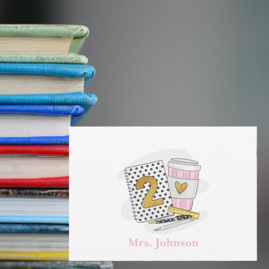 Carte De Correspondance Enseignant de 2e année blanc Carnet préppie café