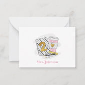 Carte De Correspondance Enseignant de 2e année blanc Carnet préppie café (Devant)