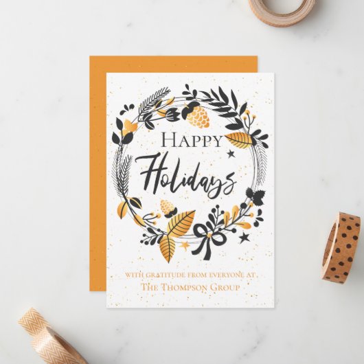 Carte De Correspondance Entreprise | Courbe noire jaune | Joyeuses fêtes (Devant/Arrière en situation)