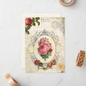 Carte De Correspondance Ephemera Rose français antique (Devant/Arrière en situation)