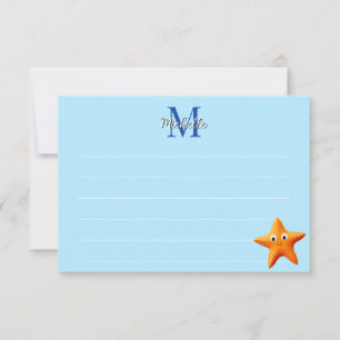 Carte De Correspondance Étoile de mer de dessin animé mignon Monogramme bl