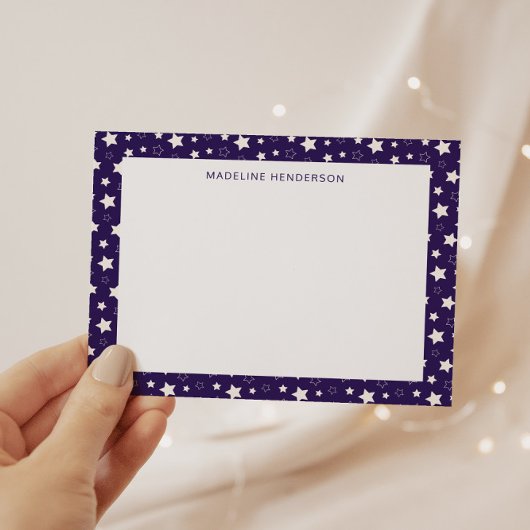 Carte De Correspondance Étoiles blanches Whimsical Monogramme violet foncé