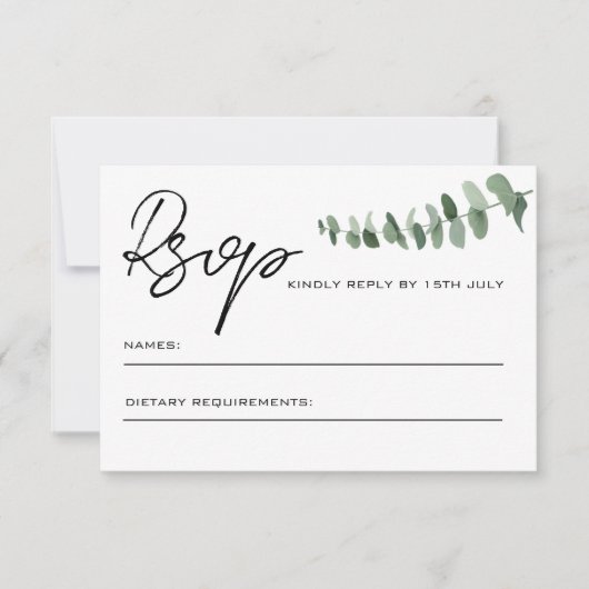 Carte De Correspondance Eucalyptus Feuille QR Code Mariage RSVP (Devant)