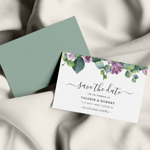 Carte De Correspondance Eucalyptus Purple Floral Succulent Save The Date