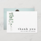 Carte De Correspondance Eucalyptus Sage Photo Noms Mariage Merci (Devant / Derrière)