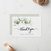 Carte De Correspondance Eucalyptus Script Green Foliage Mariage Merci (Devant/Arrière en situation)