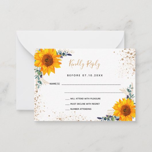 Carte De Correspondance Eucalyptus tournesol parties scintillant mariage c (Devant)