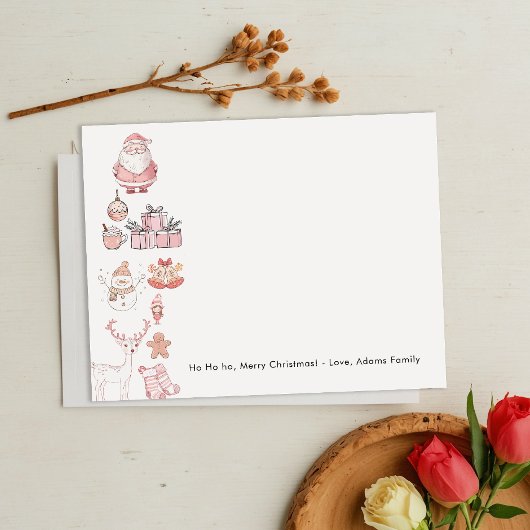 Carte De Correspondance Famille de Noël rose