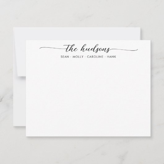 Carte De Correspondance Famille moderne Couples Nom Black Chic Script Poli (Devant)