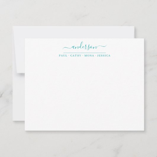 Carte De Correspondance Famille Nom Turquoise Green Script Calligraphie (Devant)