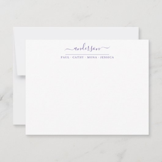 Carte De Correspondance Famille Nom Violet Violet Violet Script Calligraph (Devant)
