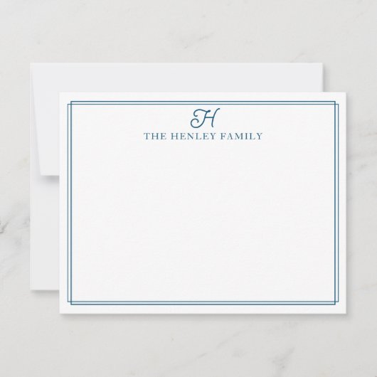 Carte De Correspondance Family Initial Blue Border Monogram Stationery (Devant)