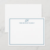 Carte De Correspondance Family Initial Blue Border Monogram Stationery (Devant / Derrière)