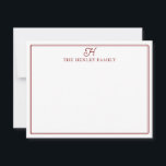Carte De Correspondance Family Initial Dark Red Border Monogram Stationery<br><div class="desc">This design features a thin double border with space for a family initial and family name. Click the customize button if you would like to adjust the design elements and/or further modify the text! Variations of this design, additional colors, as well as coordinating products are available in our shop, zazzle.com/store/doodlelulu....</div>