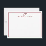 Carte De Correspondance Family Initial Dark Red Border Monogram Stationery<br><div class="desc">This design features a thin double border with space for a family initial and family name. Click the customize button if you would like to adjust the design elements and/or further modify the text! Variations of this design, additional colors, as well as coordinating products are available in our shop, zazzle.com/store/doodlelulu....</div>