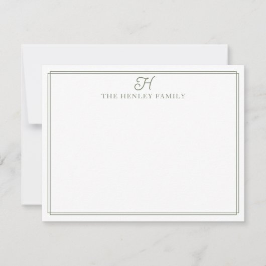 Carte De Correspondance Family Initial Green Border Monogram Stationery (Devant)