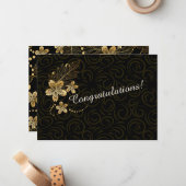 Carte De Correspondance Félicitations mariage ou anniversaire Gold Flower (Devant/Arrière en situation)