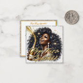 Carte De Correspondance Femme Noire Glamour Faisant Pétiller du Champagne (Devant/Arrière en situation)