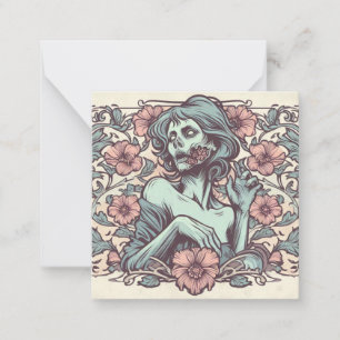 Carte De Correspondance Femme Zombie Art Nouveau avec Fleurs Jolie