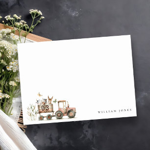 Carte De Correspondance Ferme d'animaux tracteur rouge anniversaire enfant