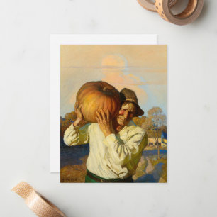 Carte De Correspondance Fermier avec citrouille par Newell Convers Wyeth