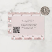 Carte De Correspondance Fête bébé : Code QR à rayures rose poussiéreux (Devant/Arrière en situation)