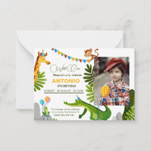 Carte De Correspondance Fête d'anniversaire Safari Wild One au Zoo des Ani