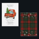 Carte De Correspondance Fête de famille de Noël avec un arbre et un camion<br><div class="desc">Carte de invitation pour une fête de famille de Noël avec un arbre et un camion rouge vintage</div>