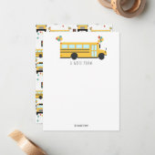 Carte De Correspondance Fête des enfants du bus scolaire jaune Nom (Devant/Arrière en situation)