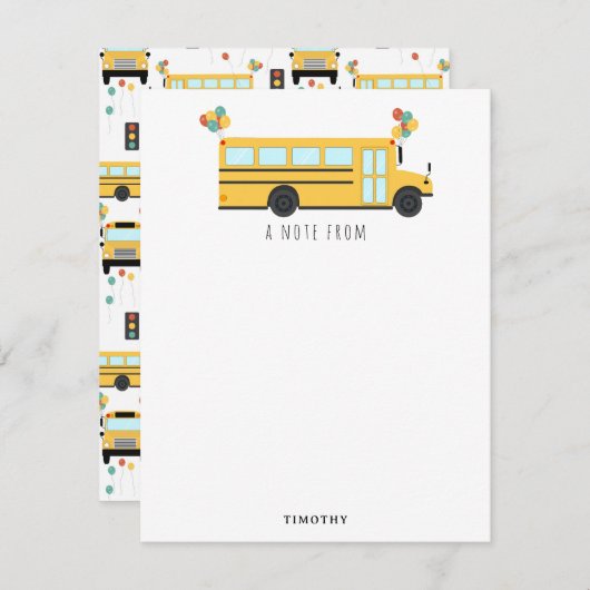 Carte De Correspondance Fête des enfants du bus scolaire jaune Nom (Devant / Derrière)